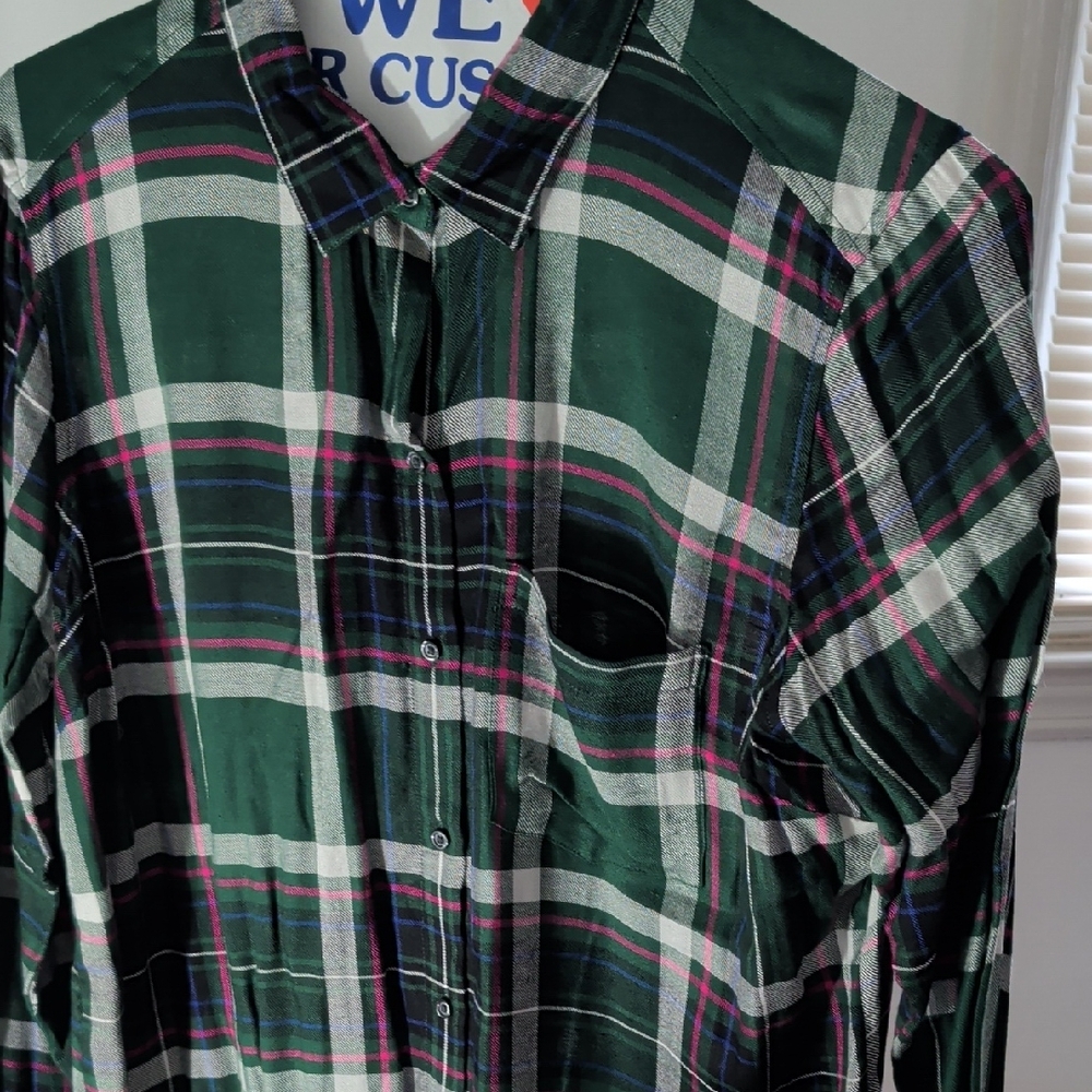 Old Navy Green Plaid Women's Button Down Shirt